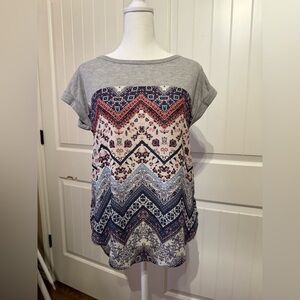 Rewind Gray Multicolor Patterned Women's Top